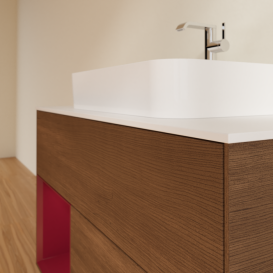 Тумба под раковину Villeroy & Boch Finion 100х50,1 см с подсветкой МДФ шпон грецкого ореха/стекло белое матовое F361HBGN