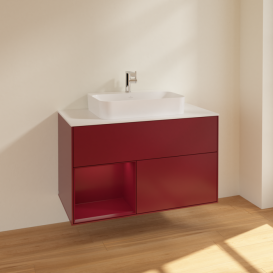 Тумба под раковину Villeroy & Boch Finion 100х50,1 см с подсветкой МДФ пион матовый лак/стекло белое матовое F361HBHB