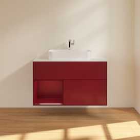 Тумба под раковину Villeroy & Boch Finion 100х50,1 см с подсветкой МДФ пион матовый лак/стекло белое матовое F361HBHB