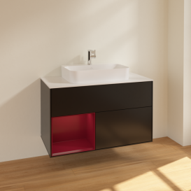 Тумба под раковину Villeroy & Boch Finion 100х50,1 см с подсветкой МДФ черный матовый лак/стекло белое матовое F361HBPD