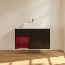 Тумба под раковину Villeroy & Boch Finion 100х50,1 см с подсветкой МДФ черный матовый лак/стекло белое матовое F361HBPD