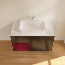 Тумба под раковину Villeroy & Boch Finion 100х50,1 см с подсветкой МДФ черный матовый лак/стекло белое матовое F361HBPD