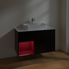 Тумба под раковину Villeroy & Boch Finion 100х50,1 см с подсветкой МДФ черный матовый лак/стекло белое матовое F361HBPD