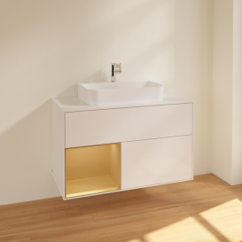 Тумба под раковину Villeroy & Boch Finion 100х50,1 см с подсветкой МДФ глянцевый белый лак/стекло белое матовое F361HFGF