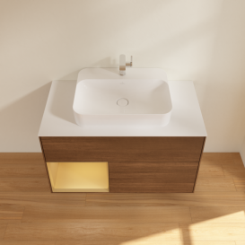 Тумба под раковину Villeroy & Boch Finion 100х50,1 см с подсветкой МДФ шпон грецкого ореха/стекло белое матовое F361HFGN