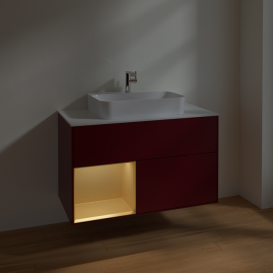 Тумба под раковину Villeroy & Boch Finion 100х50,1 см с подсветкой МДФ пион матовый лак/стекло белое матовое F361HFHB