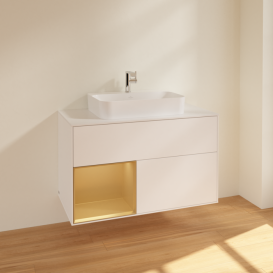 Тумба под раковину Villeroy & Boch Finion 100х50,1 см с подсветкой МДФ белый матовый лак/стекло белое матовое F361HFMT