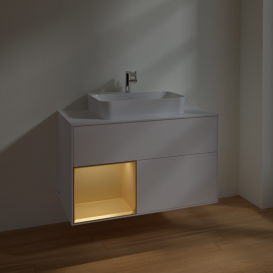 Тумба под раковину Villeroy & Boch Finion 100х50,1 см с подсветкой МДФ белый матовый лак/стекло белое матовое F361HFMT