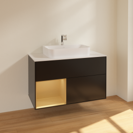 Тумба под раковину Villeroy & Boch Finion 100х50,1 см с подсветкой МДФ черный матовый лак/стекло белое матовое F361HFPD