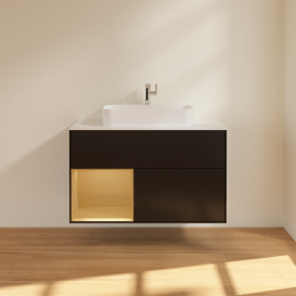 Тумба под раковину Villeroy & Boch Finion 100х50,1 см с подсветкой МДФ черный матовый лак/стекло белое матовое F361HFPD