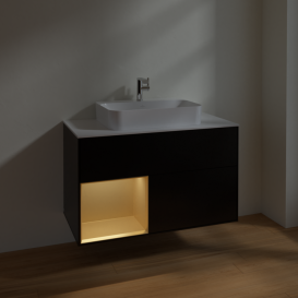 Тумба под раковину Villeroy & Boch Finion 100х50,1 см с подсветкой МДФ черный матовый лак/стекло белое матовое F361HFPD