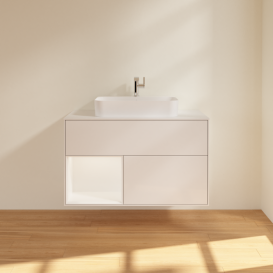 Тумба под раковину Villeroy & Boch Finion 100х50,1 см с подсветкой МДФ глянцевый белый лак/стекло белое матовое F361MTGF