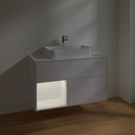 Тумба под раковину Villeroy & Boch Finion 100х50,1 см с подсветкой МДФ глянцевый белый лак/стекло белое матовое F361MTGF
