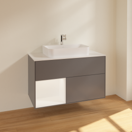 Тумба под раковину Villeroy & Boch Finion 100х50,1 см с подсветкой МДФ антрацит матовый лак/стекло белое матовое F361MTGK