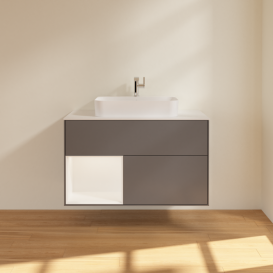 Тумба под раковину Villeroy & Boch Finion 100х50,1 см с подсветкой МДФ антрацит матовый лак/стекло белое матовое F361MTGK