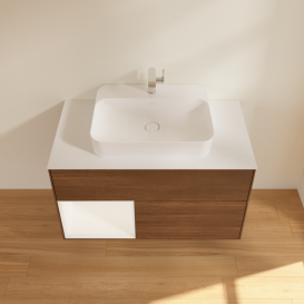 Тумба под раковину Villeroy & Boch Finion 100х50,1 см с подсветкой МДФ шпон грецкого ореха/стекло белое матовое F361MTGN