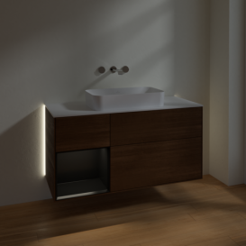 Тумба под раковину Villeroy & Boch Finion 120х50,1 см с подсветкой МДФ шпон грецкого ореха/стекло белое матовое G701PDGN