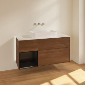 Тумба под раковину Villeroy & Boch Finion 120х50,1 см с подсветкой МДФ шпон грецкого ореха/стекло белое матовое G701PDGN