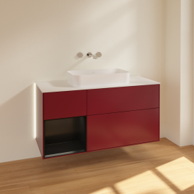 Тумба под раковину Villeroy & Boch Finion 120х50,1 см с подсветкой МДФ пион матовый лак/стекло белое матовое G701PDHB