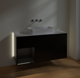 Тумба под раковину Villeroy & Boch Finion 120х50,1 см с подсветкой МДФ черный матовый лак/стекло белое матовое G701PDPD
