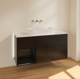 Тумба под раковину Villeroy & Boch Finion 120х50,1 см с подсветкой МДФ черный матовый лак/стекло белое матовое G701PDPD