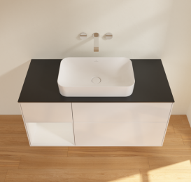 Тумба под раковину Villeroy & Boch Finion 120х50,1 см с подсветкой МДФ глянцевый белый лак/стекло черное матовое G702GFGF