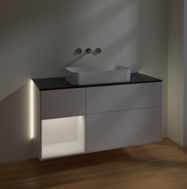 Тумба под раковину Villeroy & Boch Finion 120х50,1 см с подсветкой МДФ глянцевый белый лак/стекло черное матовое G702GFGF