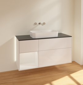 Тумба под раковину Villeroy & Boch Finion 120х50,1 см с подсветкой МДФ глянцевый белый лак/стекло черное матовое G702GFGF