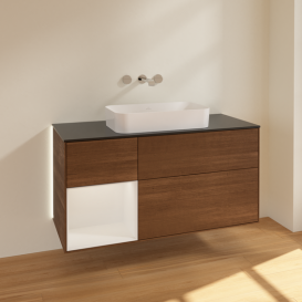 Тумба под раковину Villeroy & Boch Finion 120х50,1 см с подсветкой МДФ шпон грецкого ореха/стекло черное матовое G702GFGN