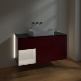 Тумба под раковину Villeroy & Boch Finion 120х50,1 см с подсветкой МДФ пион матовый лак/стекло черное матовое G702GFHB