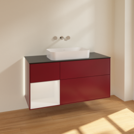 Тумба под раковину Villeroy & Boch Finion 120х50,1 см с подсветкой МДФ пион матовый лак/стекло черное матовое G702GFHB