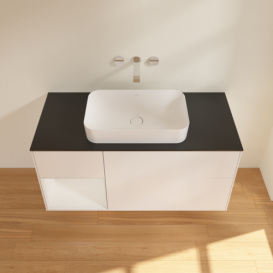 Тумба под раковину Villeroy & Boch Finion 120х50,1 см с подсветкой МДФ белый матовый лак/стекло черное матовое G702GFMT