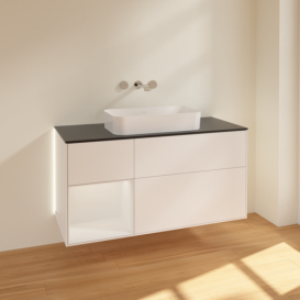 Тумба под раковину Villeroy & Boch Finion 120х50,1 см с подсветкой МДФ белый матовый лак/стекло черное матовое G702GFMT