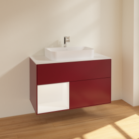 Тумба под раковину Villeroy & Boch Finion 100х50,1 см с подсветкой МДФ пион матовый лак/стекло белое матовое F361MTHB