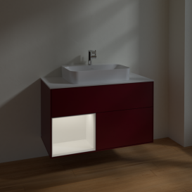 Тумба под раковину Villeroy & Boch Finion 100х50,1 см с подсветкой МДФ пион матовый лак/стекло белое матовое F361MTHB