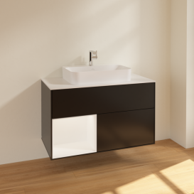 Тумба под раковину Villeroy & Boch Finion 100х50,1 см с подсветкой МДФ черный матовый лак/стекло белое матовое F361MTPD