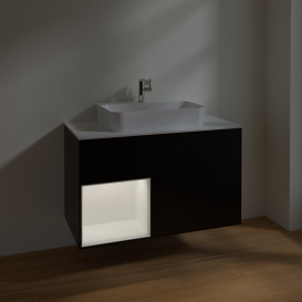 Тумба под раковину Villeroy & Boch Finion 100х50,1 см с подсветкой МДФ черный матовый лак/стекло белое матовое F361MTPD