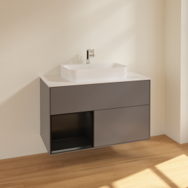 Тумба под раковину Villeroy & Boch Finion 100х50,1 см с подсветкой МДФ антрацит матовый лак/стекло белое матовое F361PDGK