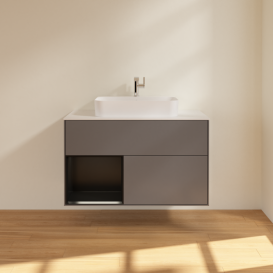 Тумба под раковину Villeroy & Boch Finion 100х50,1 см с подсветкой МДФ антрацит матовый лак/стекло белое матовое F361PDGK