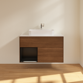 Тумба под раковину Villeroy & Boch Finion 100х50,1 см с подсветкой МДФ шпон грецкого ореха/стекло белое матовое F361PDGN