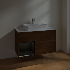 Тумба под раковину Villeroy & Boch Finion 100х50,1 см с подсветкой МДФ шпон грецкого ореха/стекло белое матовое F361PDGN