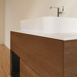 Тумба под раковину Villeroy & Boch Finion 100х50,1 см с подсветкой МДФ шпон грецкого ореха/стекло белое матовое F361PDGN