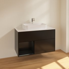 Тумба под раковину Villeroy & Boch Finion 100х50,1 см с подсветкой МДФ черный матовый лак/стекло белое матовое F361PDPD