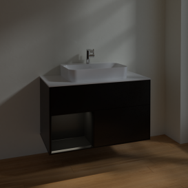 Тумба под раковину Villeroy & Boch Finion 100х50,1 см с подсветкой МДФ черный матовый лак/стекло белое матовое F361PDPD