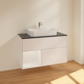 Тумба под раковину Villeroy & Boch Finion 100х50,1 см с подсветкой МДФ глянцевый белый лак/стекло черное матовое F362GFGF