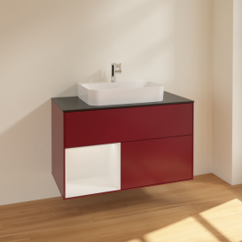 Тумба под раковину Villeroy & Boch Finion 100х50,1 см с подсветкой МДФ пион матовый лак/стекло черное матовое F362GFHB