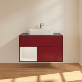 Тумба под раковину Villeroy & Boch Finion 100х50,1 см с подсветкой МДФ пион матовый лак/стекло черное матовое F362GFHB