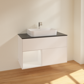 Тумба під раковину Villeroy & Boch Finion 100х50,1 см із підсвічуванням МДФ білий матовий лак/скло чорне матове F362GFMT