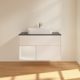 Тумба під раковину Villeroy & Boch Finion 100х50,1 см із підсвічуванням МДФ білий матовий лак/скло чорне матове F362GFMT