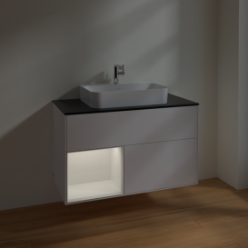 Тумба під раковину Villeroy & Boch Finion 100х50,1 см із підсвічуванням МДФ білий матовий лак/скло чорне матове F362GFMT